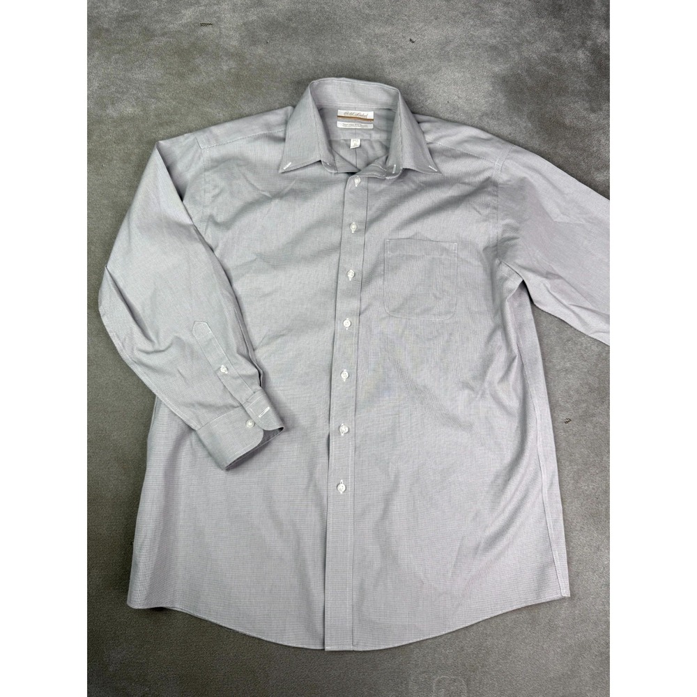Roundtree & Yorke Gold Label Dress Shirt Mens 16/33 Gray Cotton Pinpoint EZ Wash